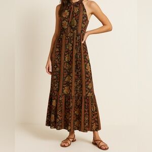 Paani Bohemian Floral Print maxi dress. Tassel tie, size medium block - print